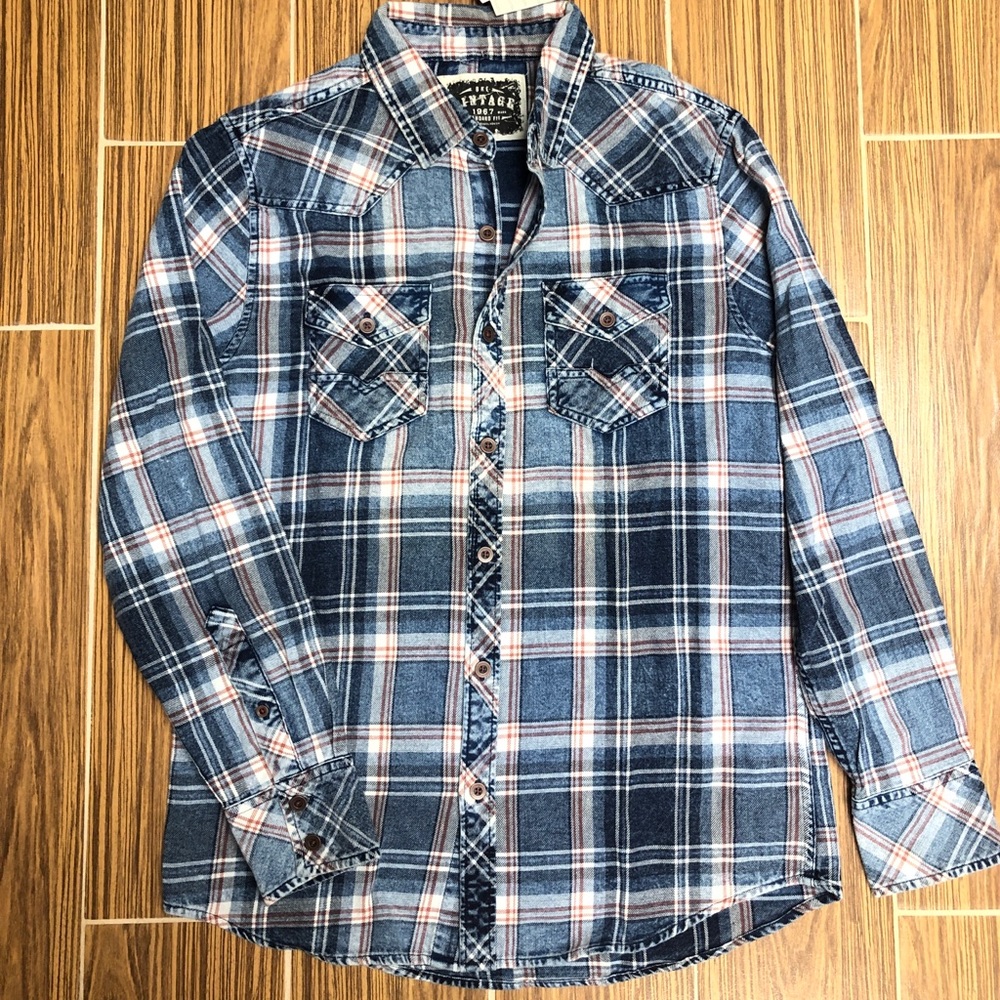 Buckle Indigo Washed Plaid Shirt